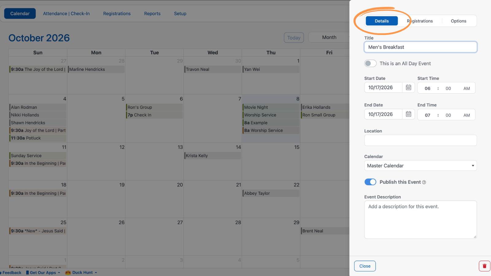 Creating a Calendar Event 2