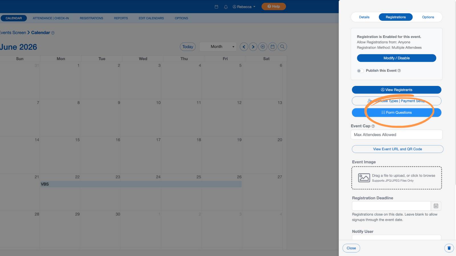 Support Events and Registrations Form Quest