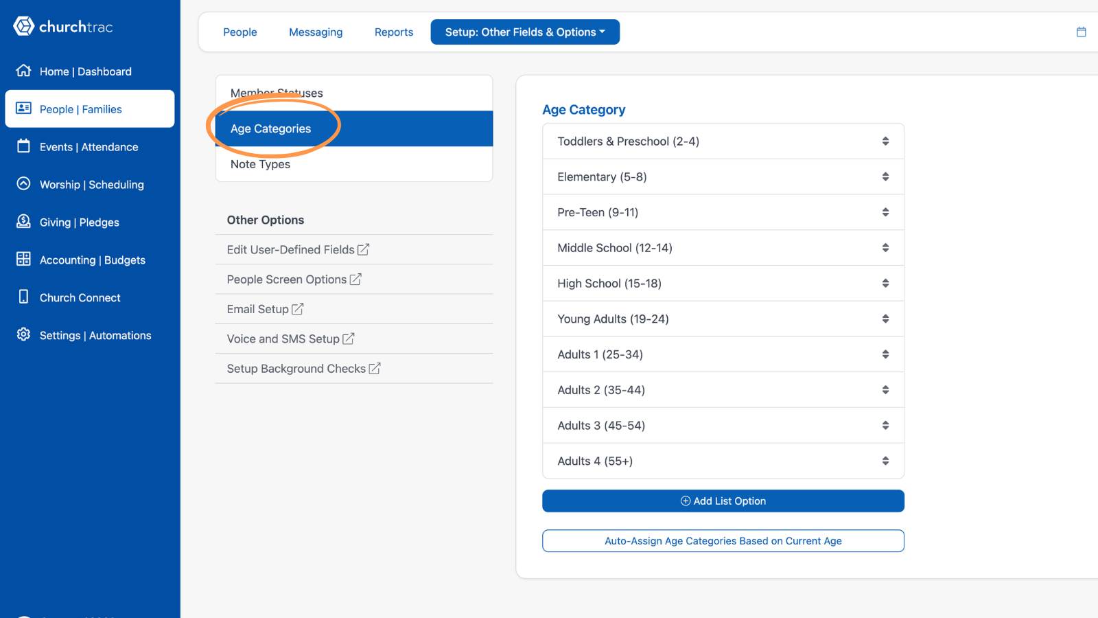 Getting Started With People Navigating Setup Other Fields Age Categories