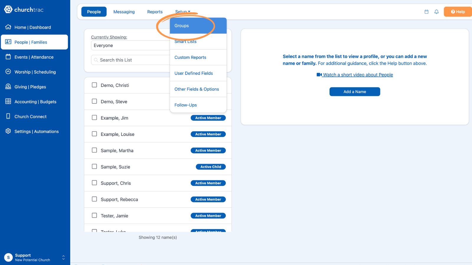 People Setup Groups