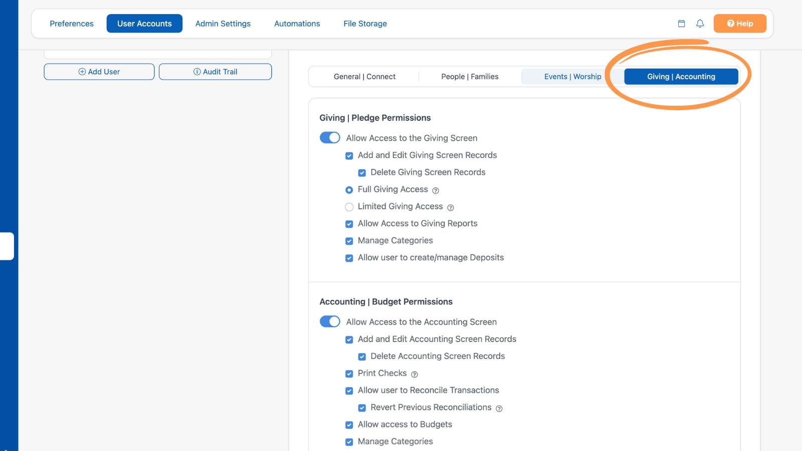 Settings User Accounts Privileges 4