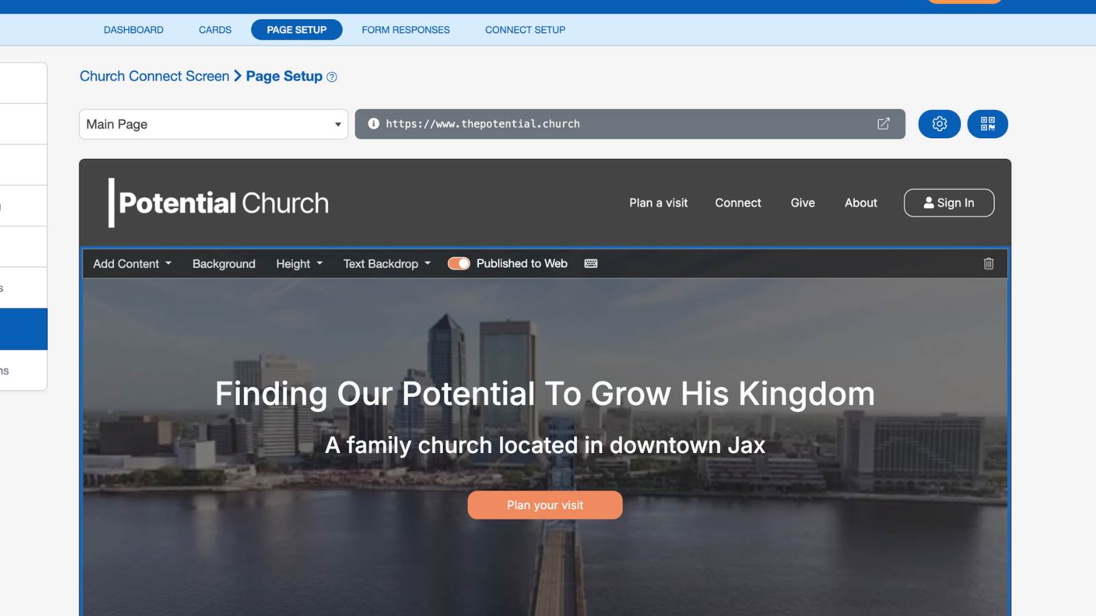 Church Connect Page Setup