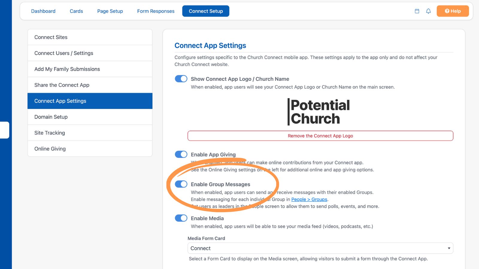 Church Connect Connect Setup Connect App Settings
