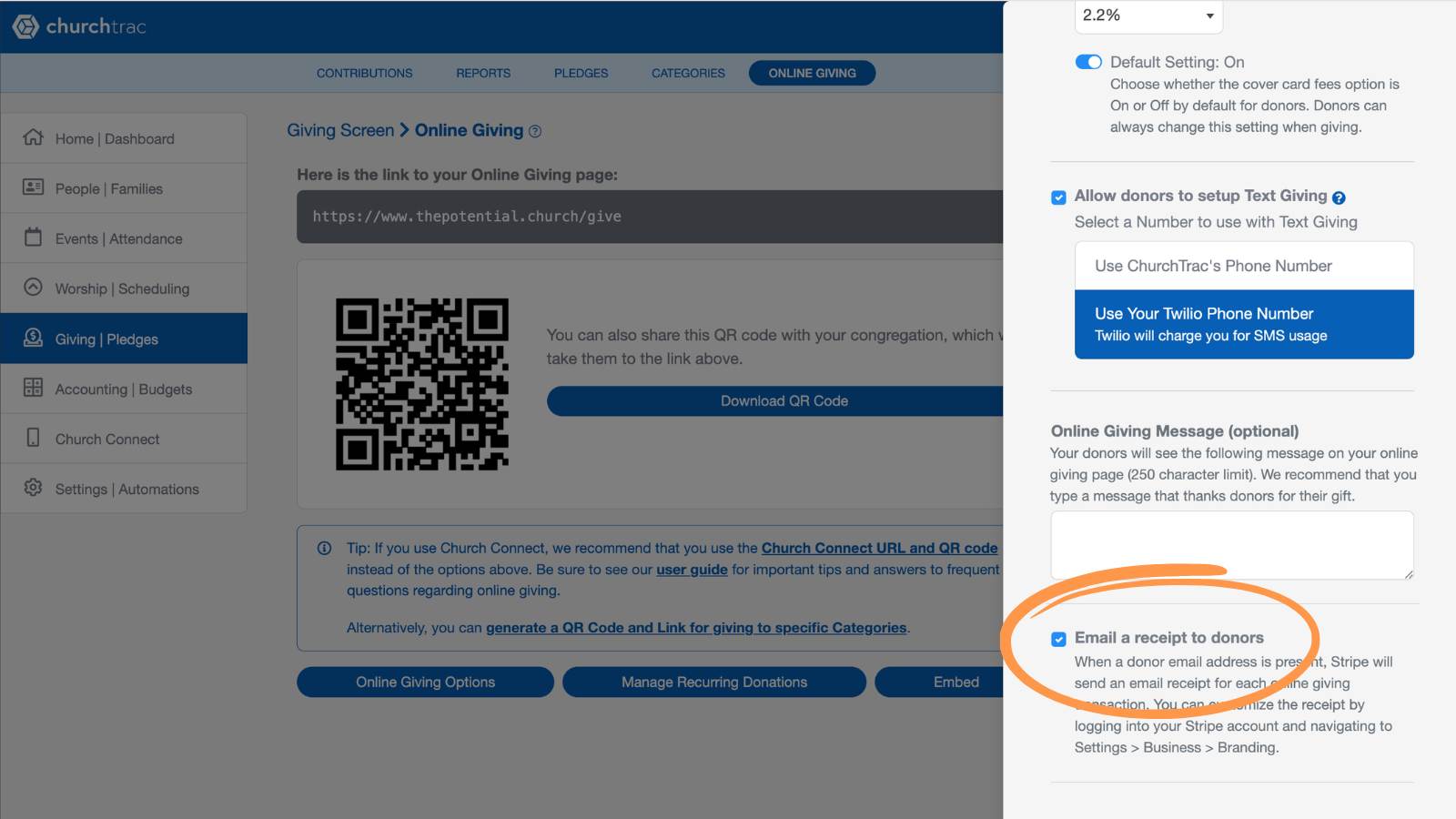 Support Giving Online Giving Emailed Receipt