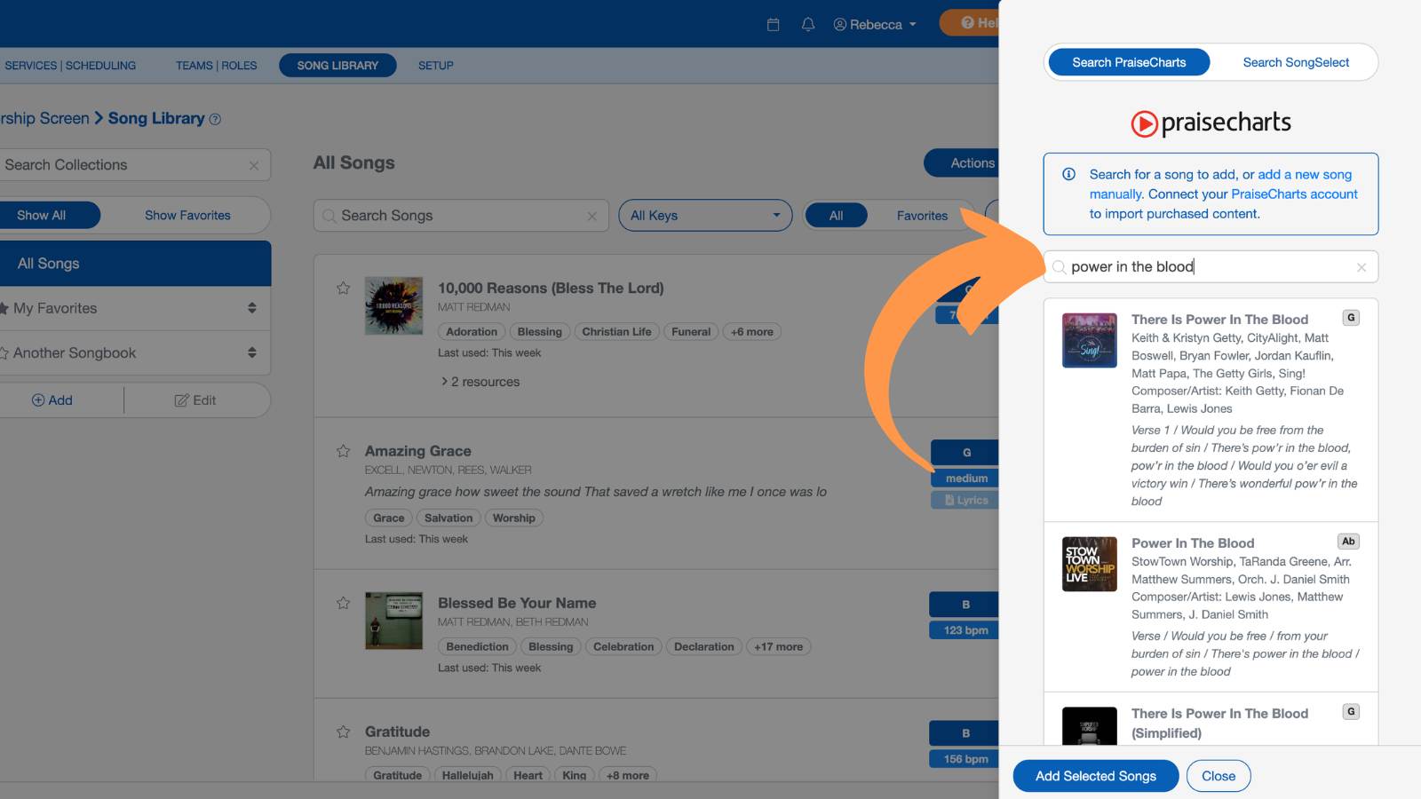 Worship and Scheduling Song Library Add a New Song Praise Charts 2