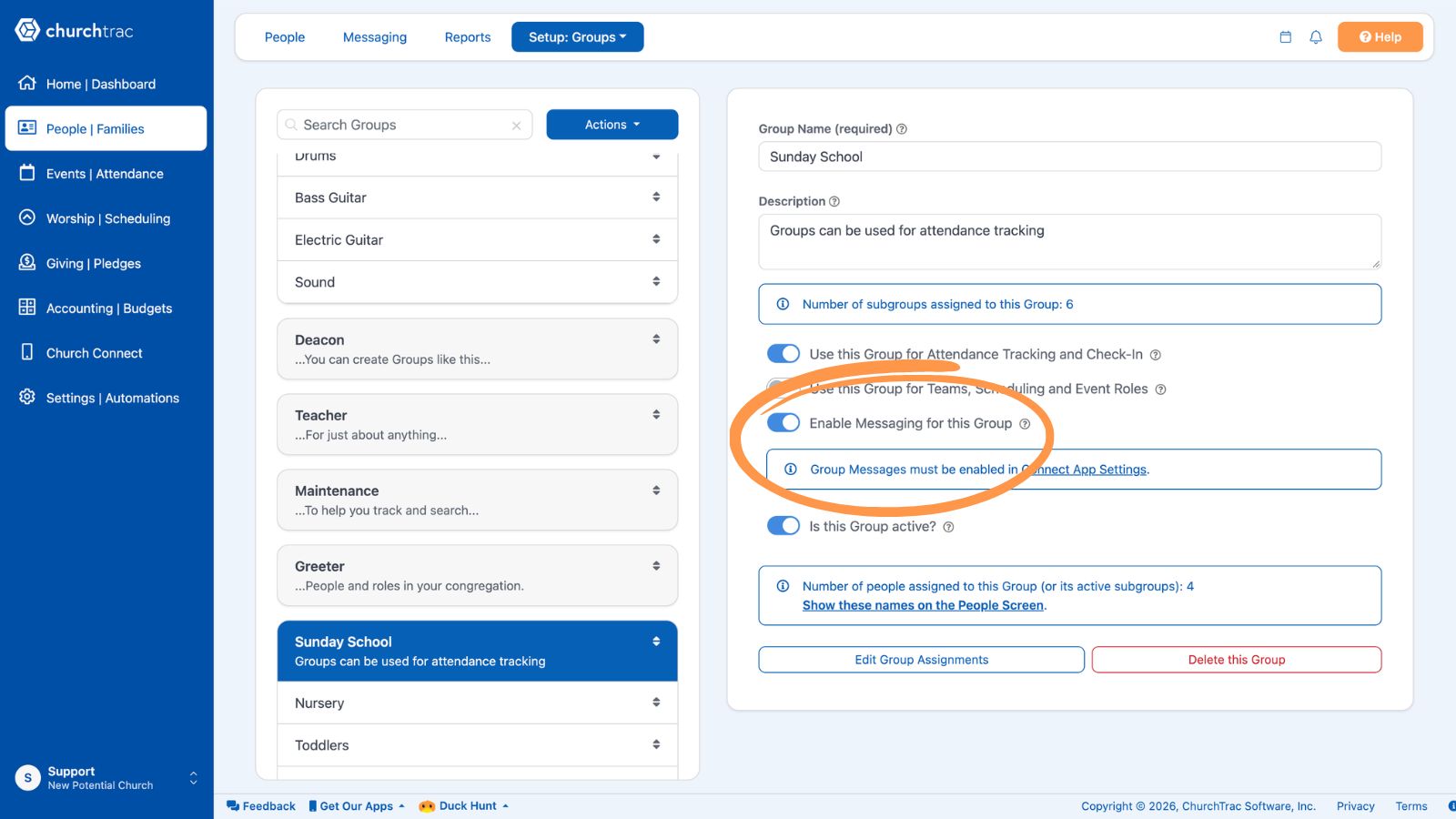 People Setup Groups Enable Messaging