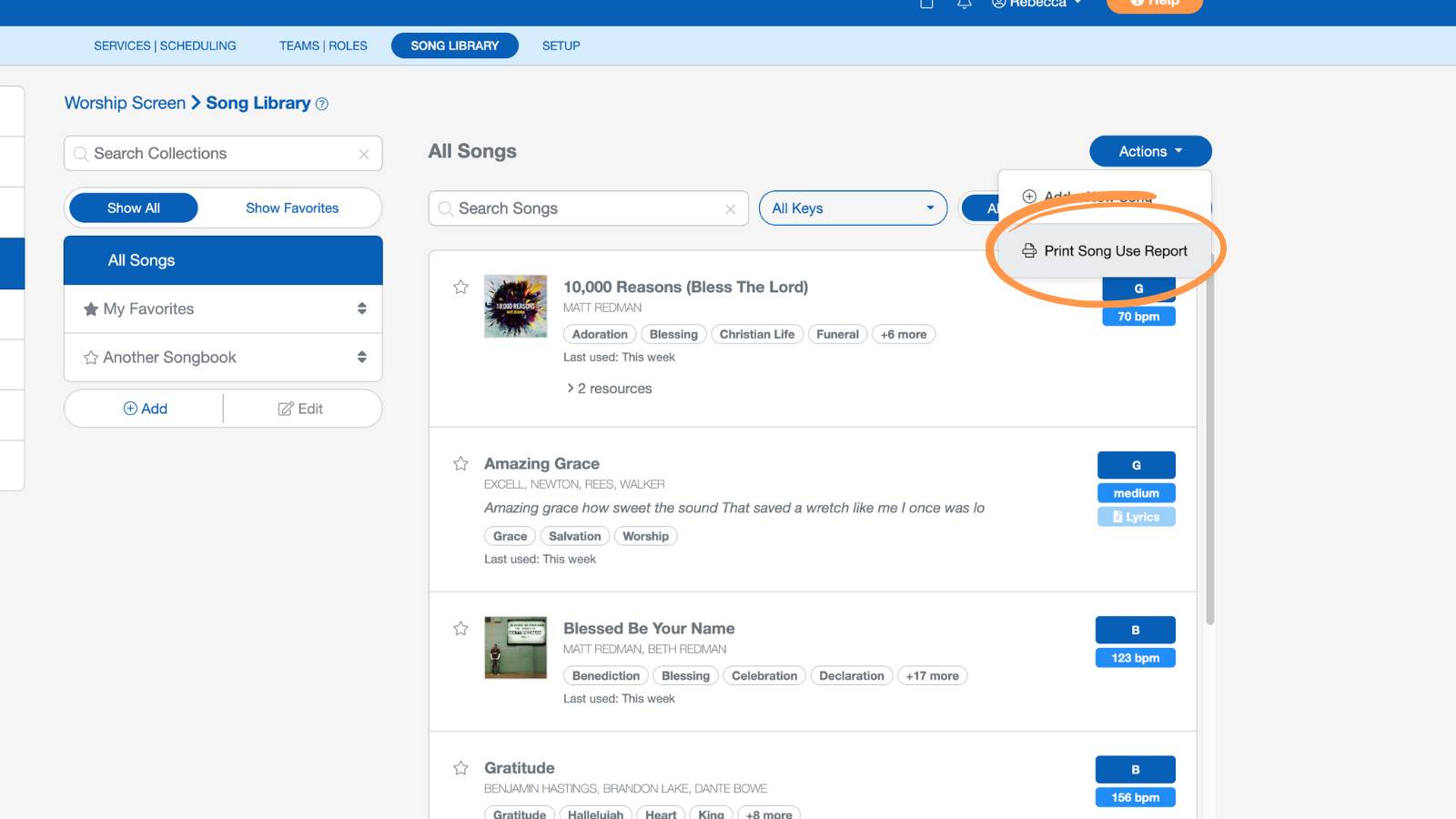 Worship and Scheduling Song Library Report (1)