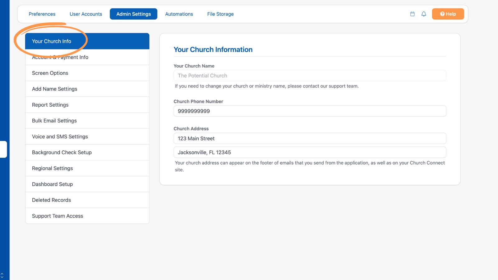 Settings Getting Started With Settings Church Name