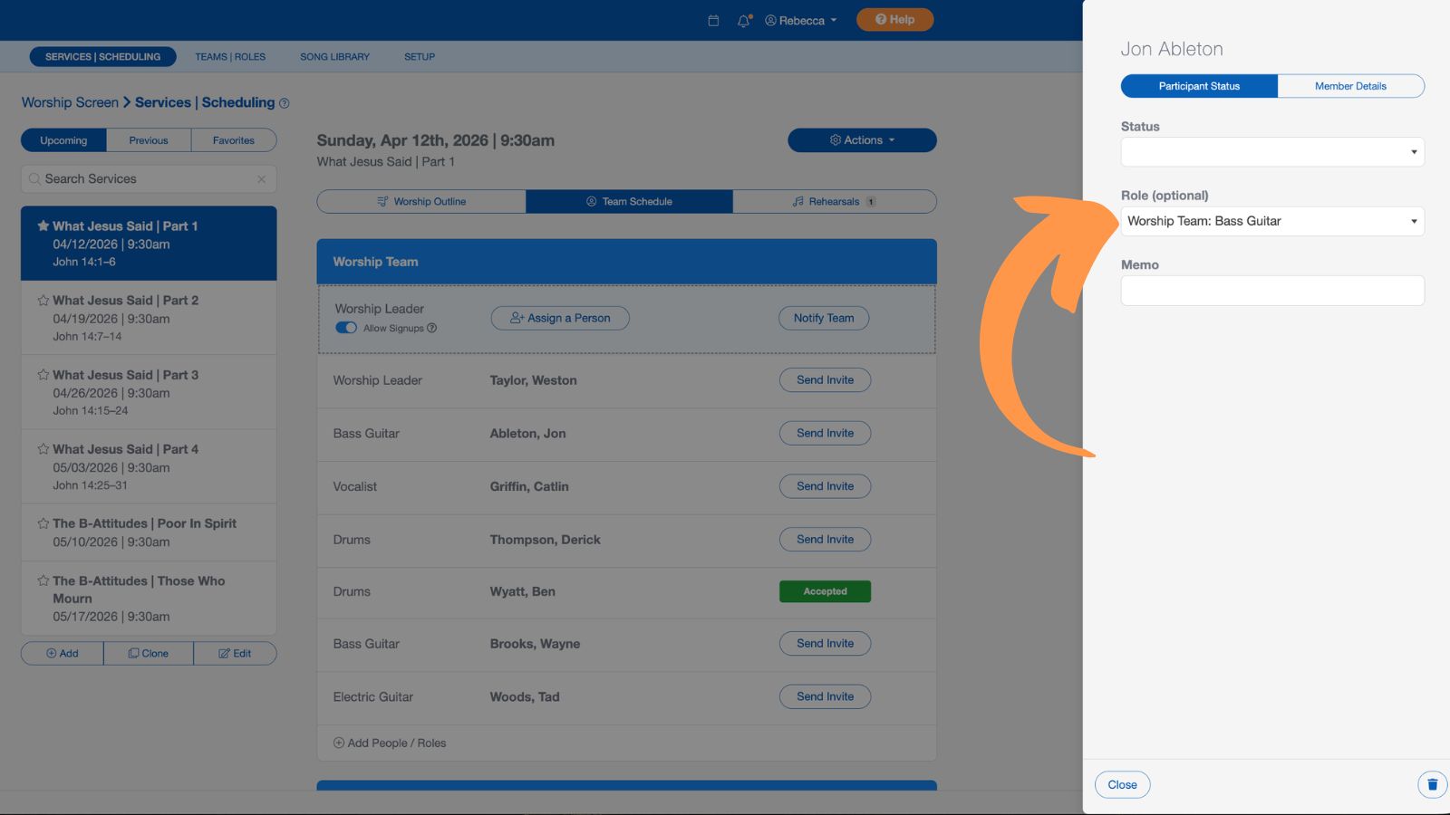 Support Worship Scheduling Scheduling Volunteers Update Role