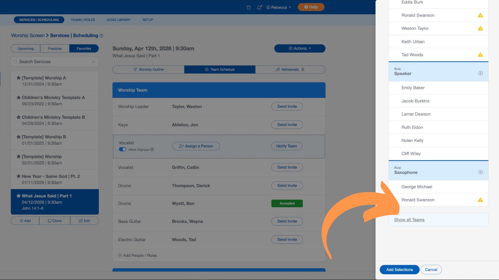 Support Worship Scheduling Scheduling Volunteers Add 3