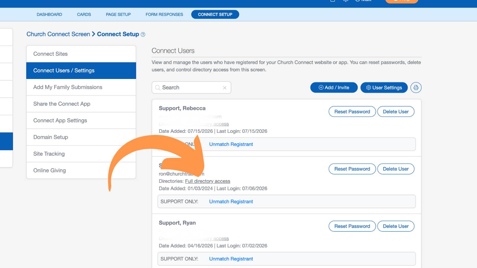 Church Connect Connect User Settings Directory