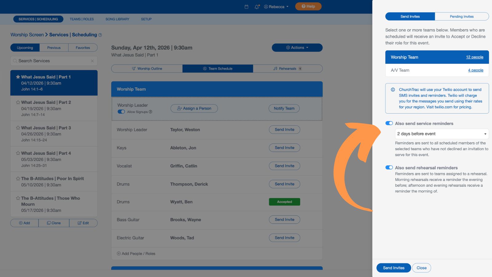 Support Worship Scheduling Scheduling Volunteers Send 3