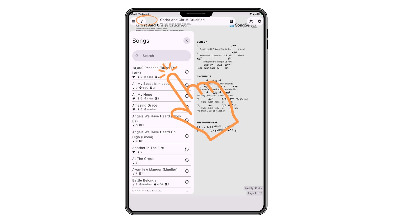 Support Worship Scheduling App Songs