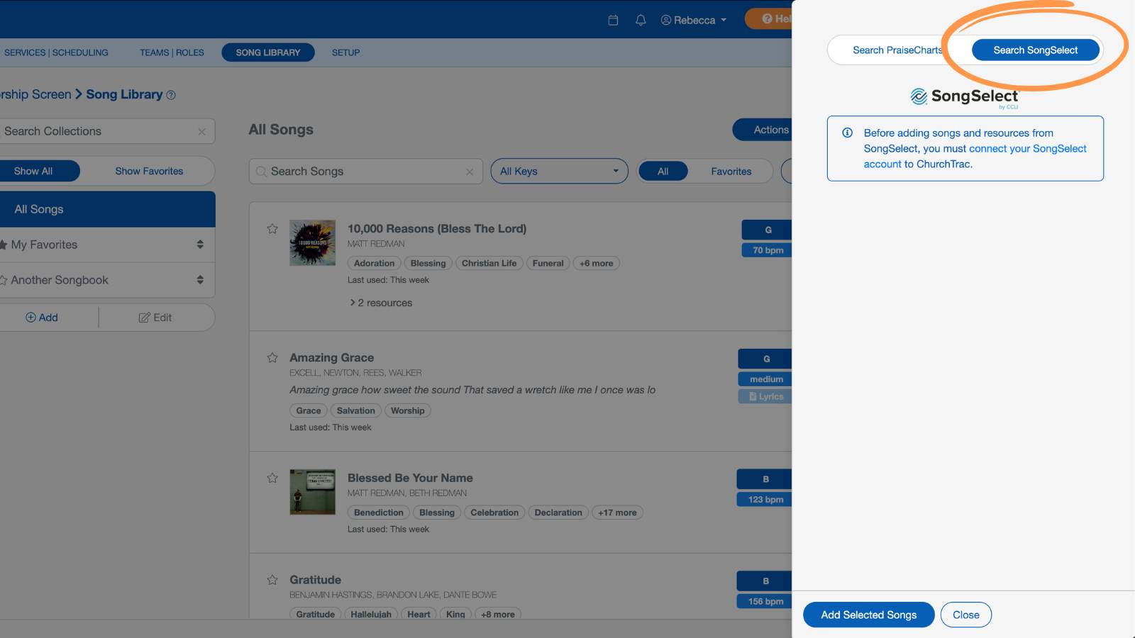 Worship and Scheduling Song Library Add a New Song Song Select