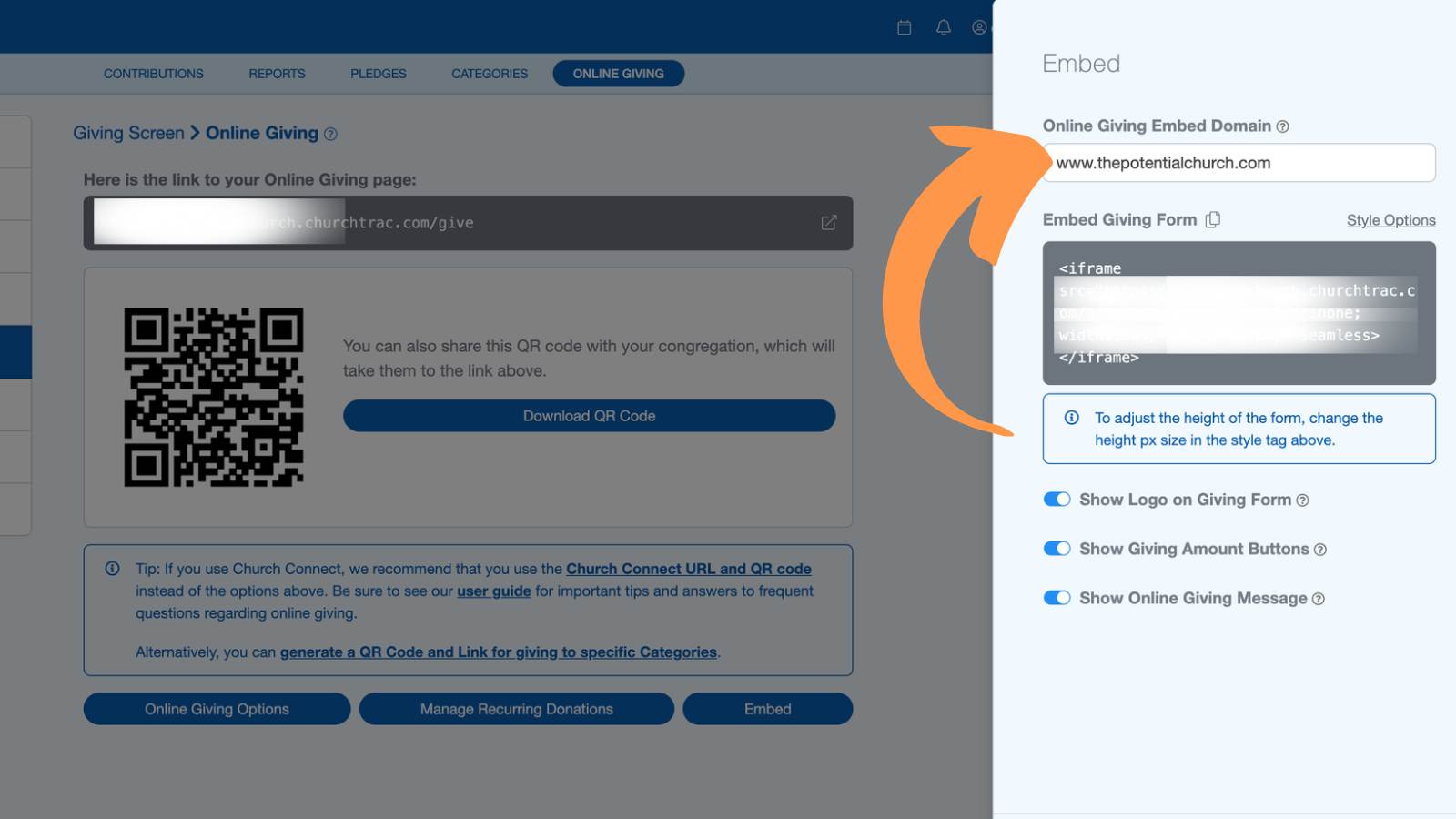 Church Connect Embedding Giving Form 2