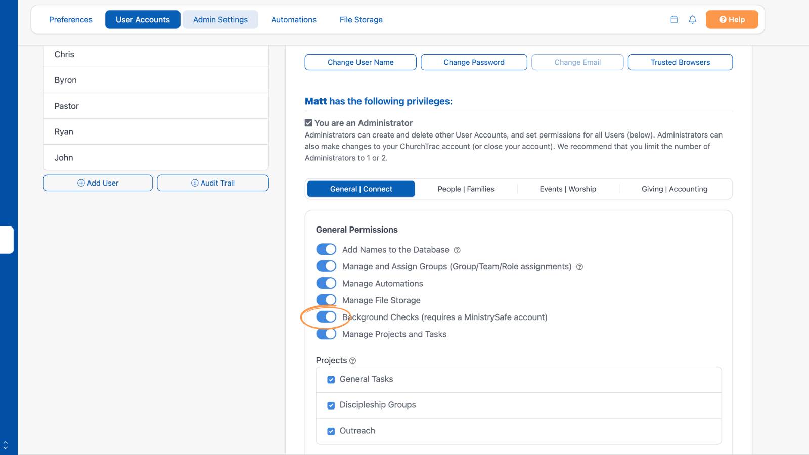 Settings Background Checks
