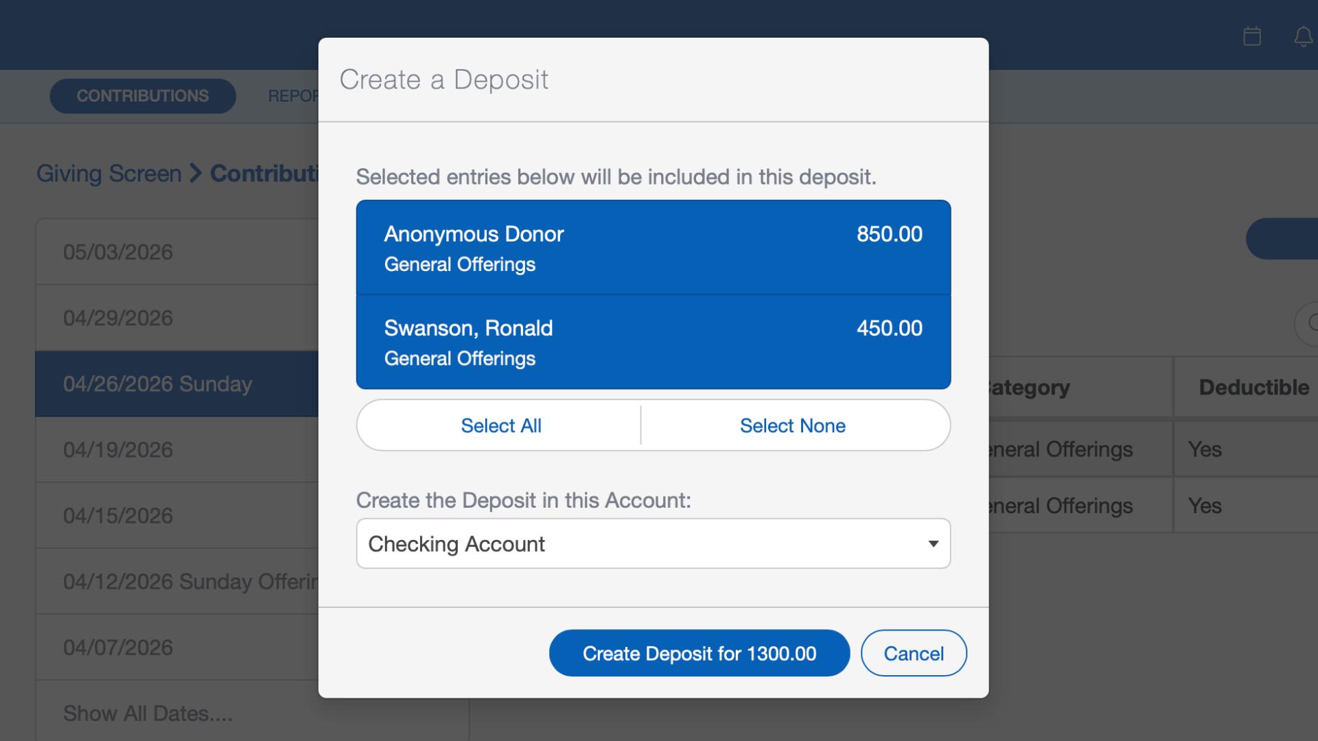 Giving Deposits