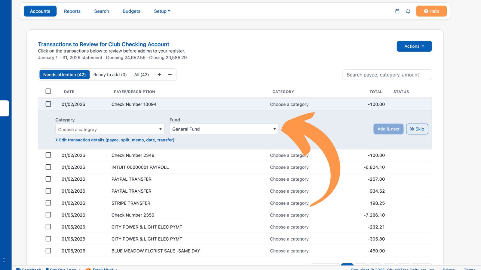 Review your church's bank transactions