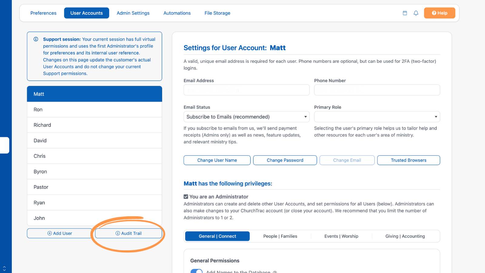 Settings User Accounts Privileges 6