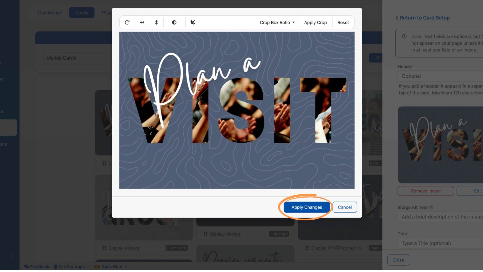 Creating and Editing Connect Cards Upload an Image Edit Apply