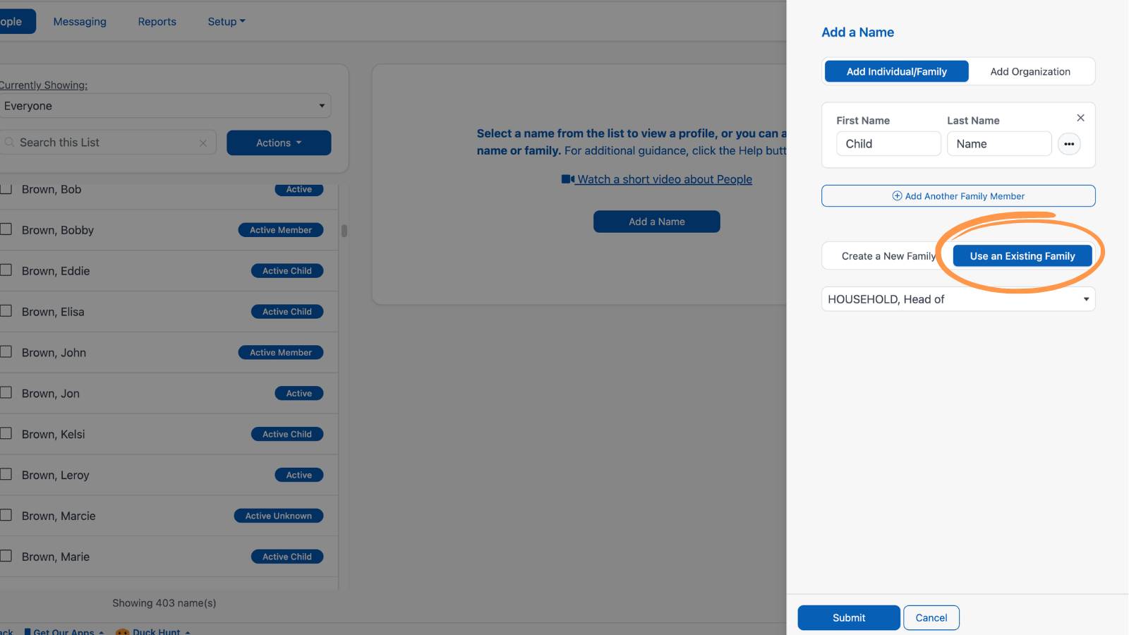Getting Started With People Add Names Menu 6
