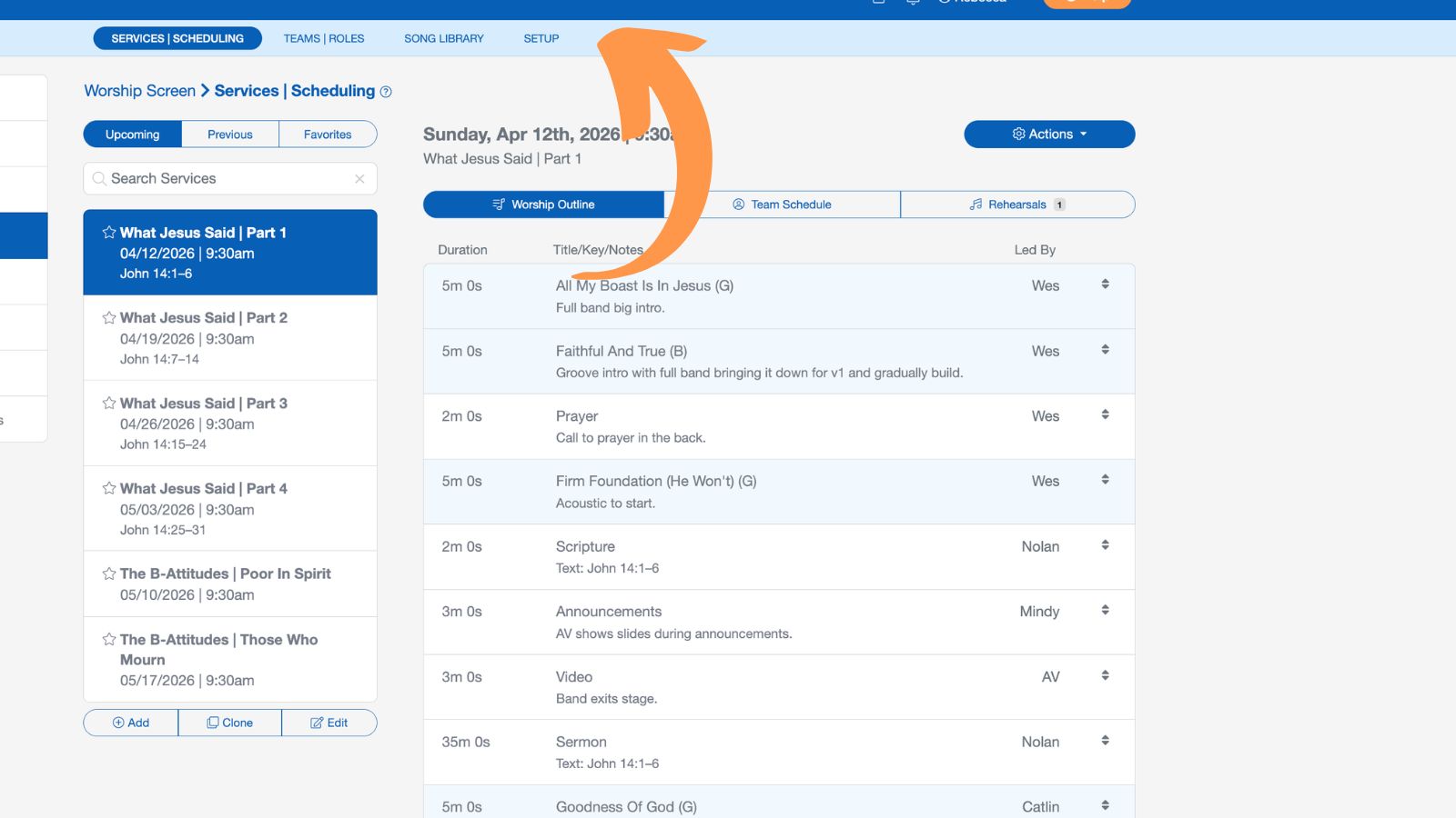 Support Worship Scheduling Four Tabs