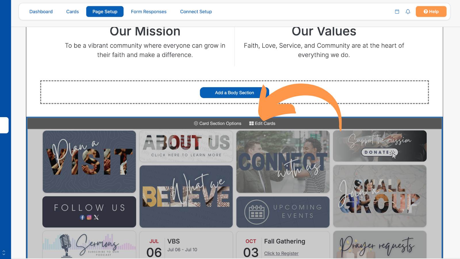 How to Build a Church Website Edit Cards