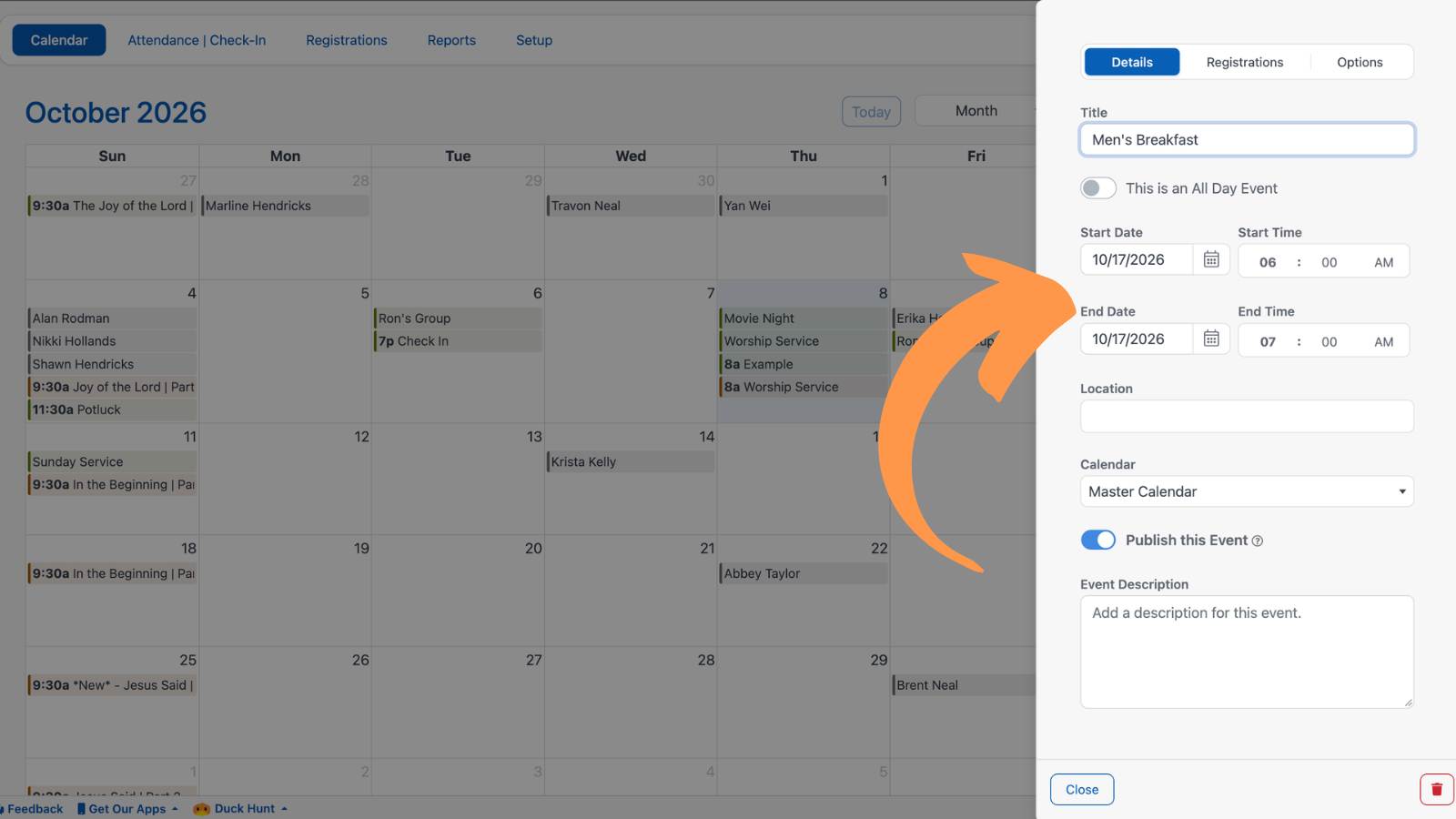 Creating a Calendar Event 5