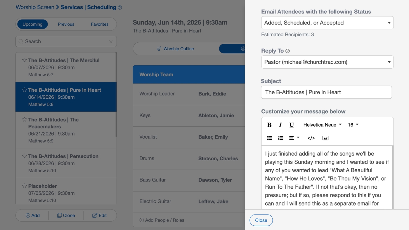 Team Communication - Worship and Scheduling