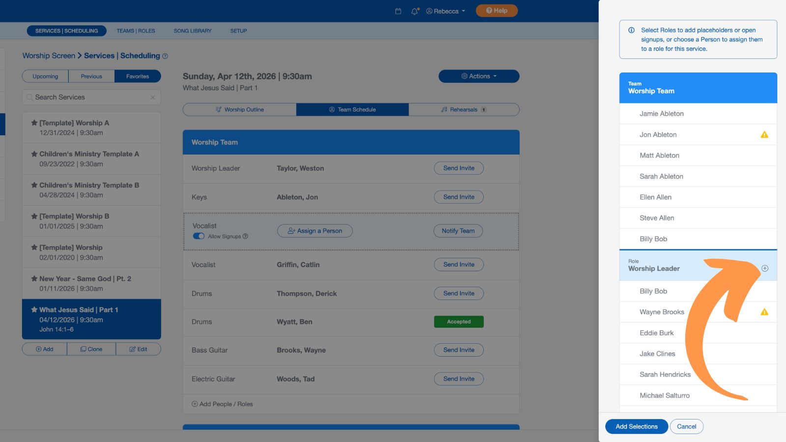 Support Worship Scheduling Scheduling Volunteers Add 4