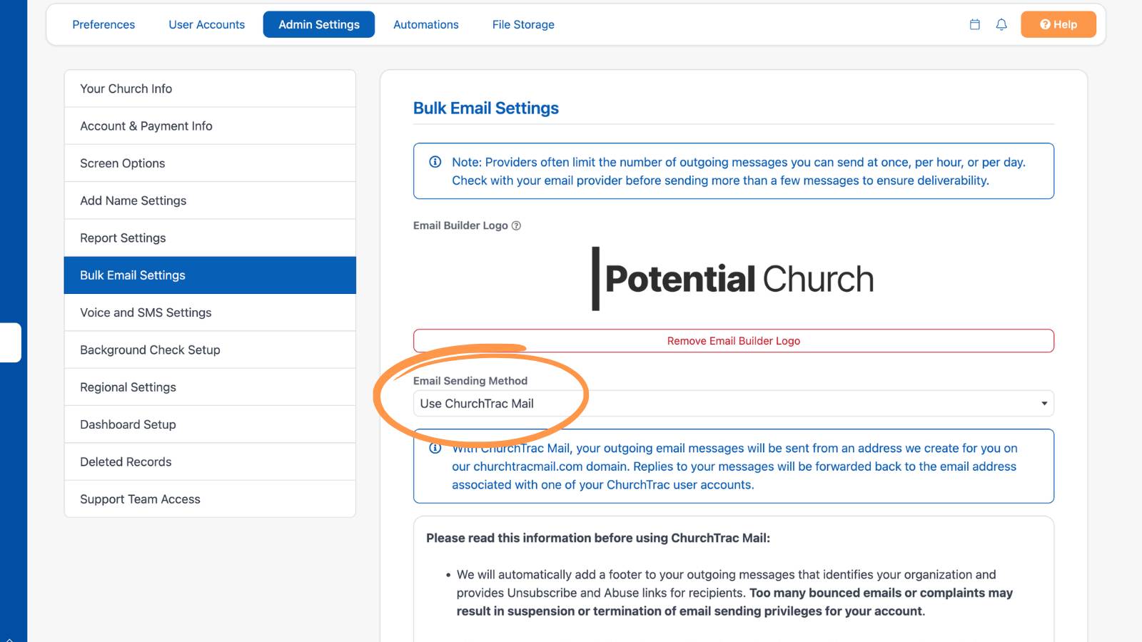 Sending Emails With Churchtrac