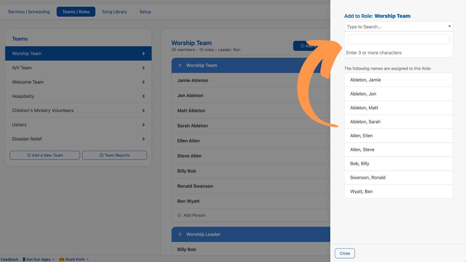 Worship Teams and Roles Add Person