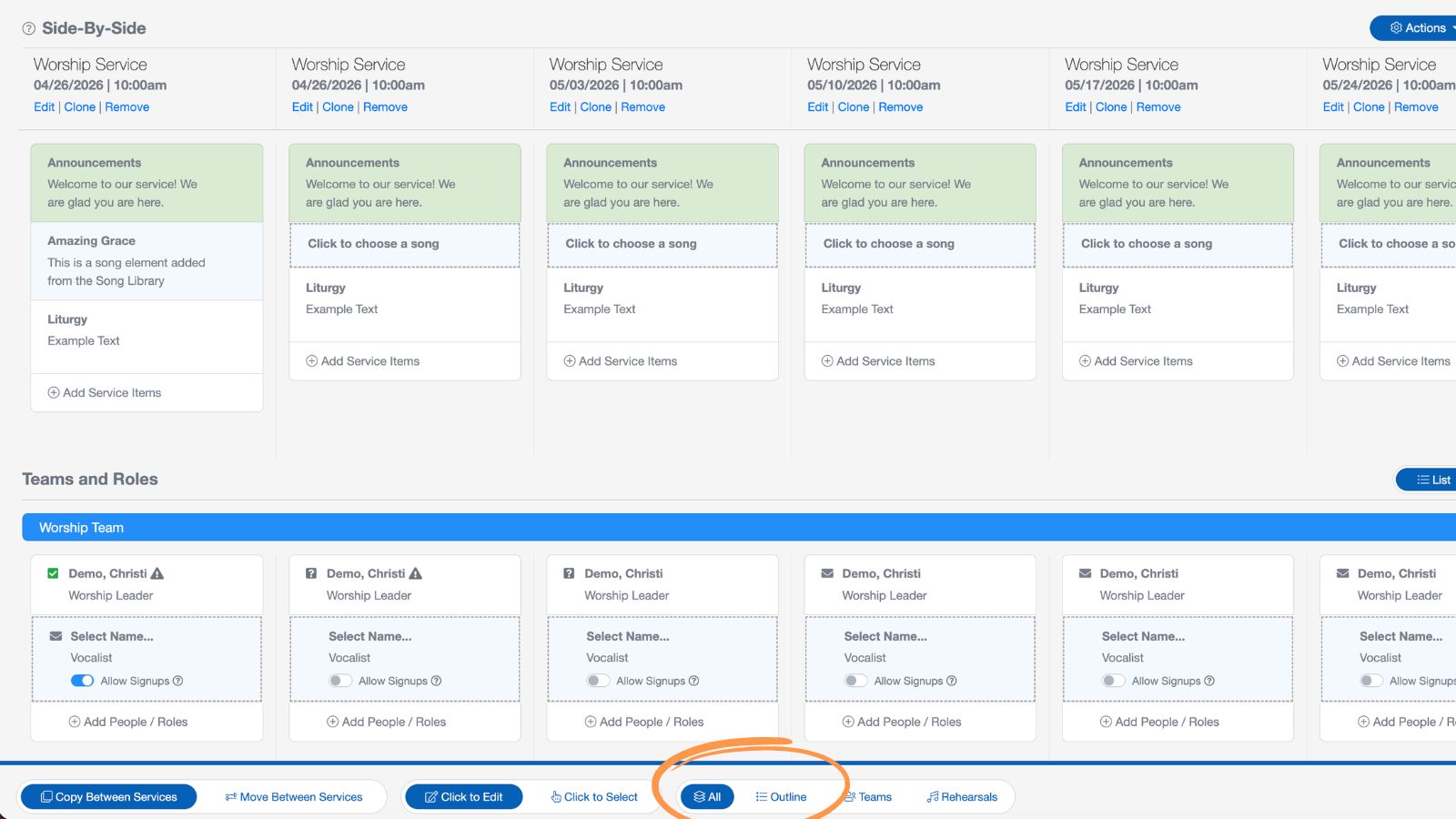 Support Worship and Scheduling Side by Side Service Modes 4