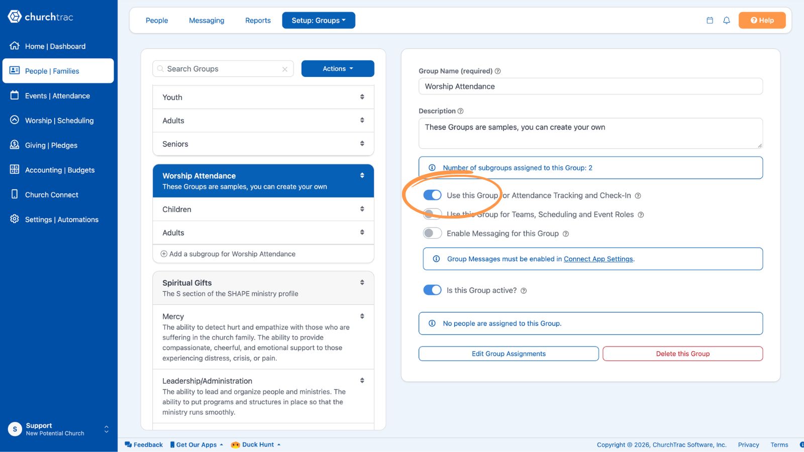 People Setup Groups Attendance Tracking