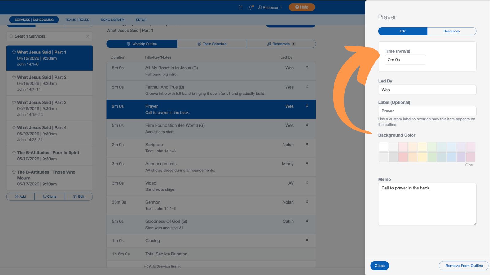 Support Worship Scheduling Service Outline 