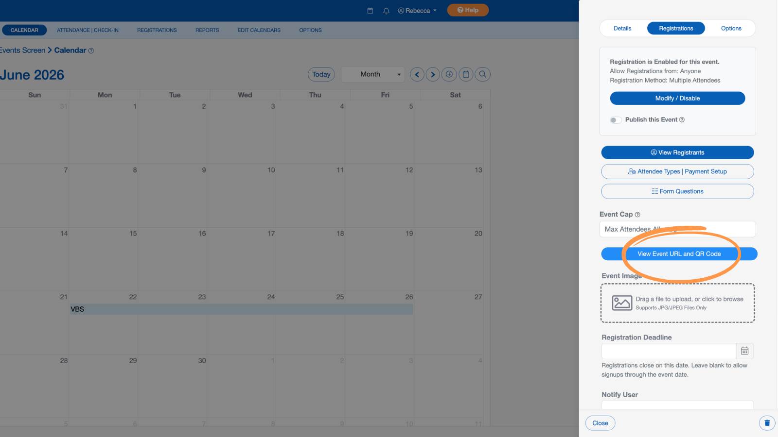 Support Events and Registrations Share