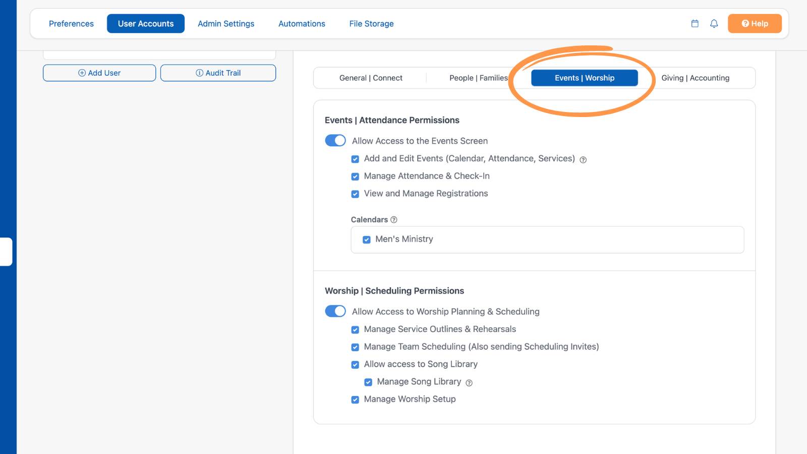 Settings User Accounts Privileges 3