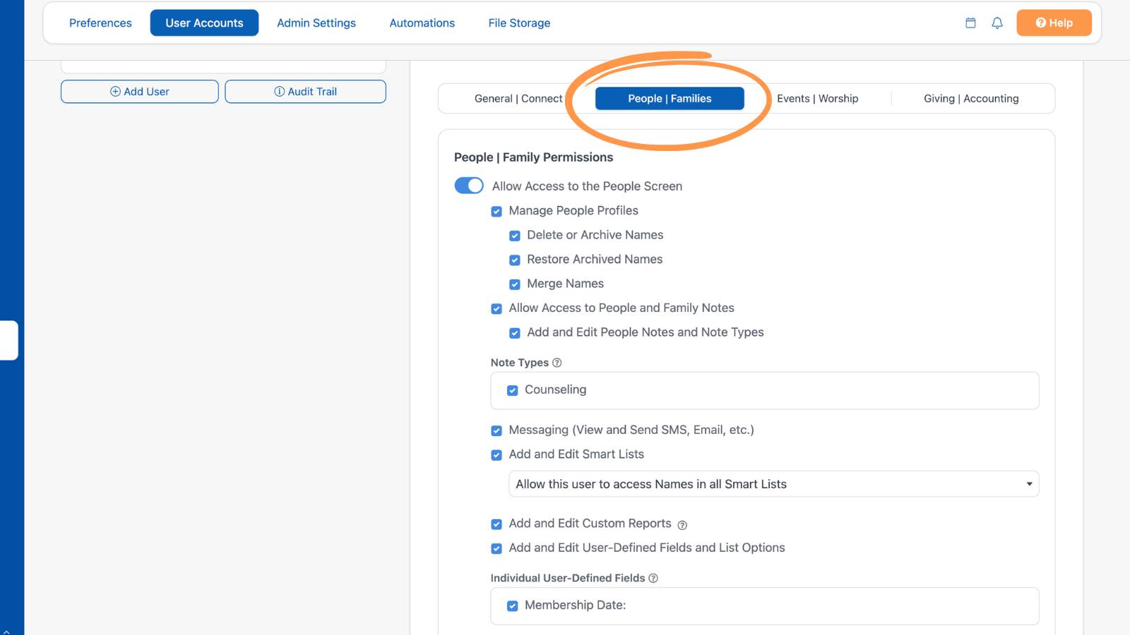 Settings User Accounts Privileges 2