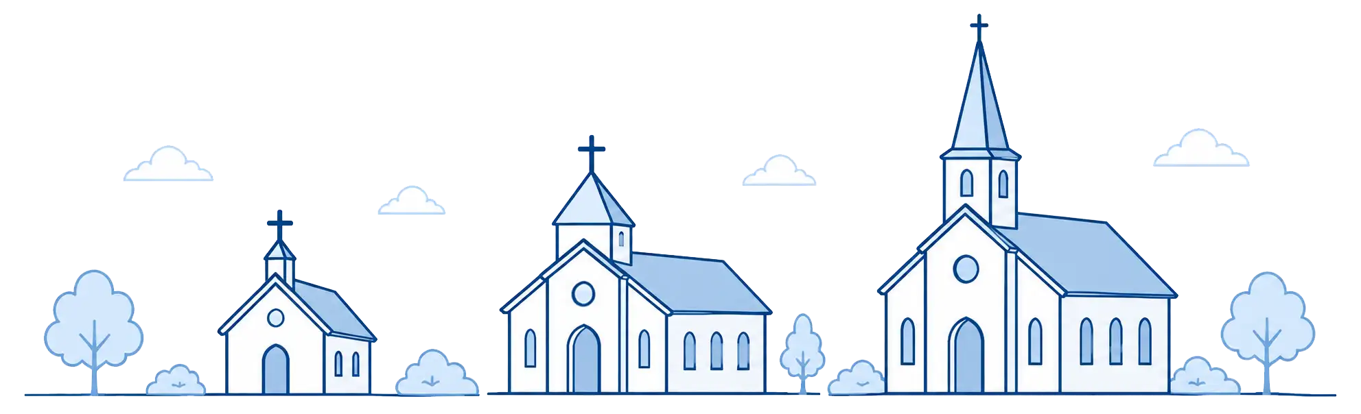 Illustration of a small, a medium, and a large church side by side