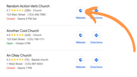 Google search showing local churches