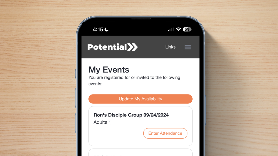 Church event attendance tracking on phone