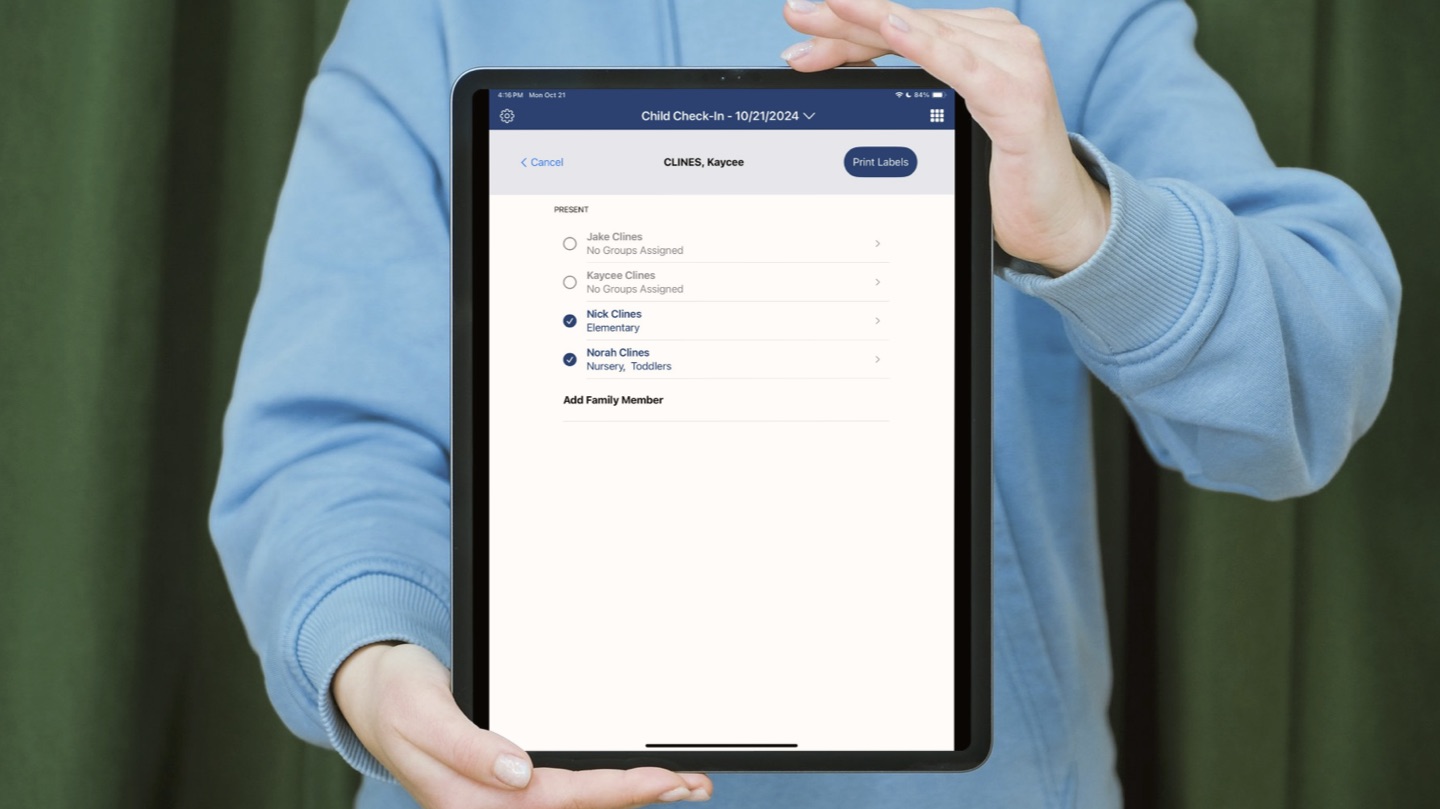 Check-in screen on tablet