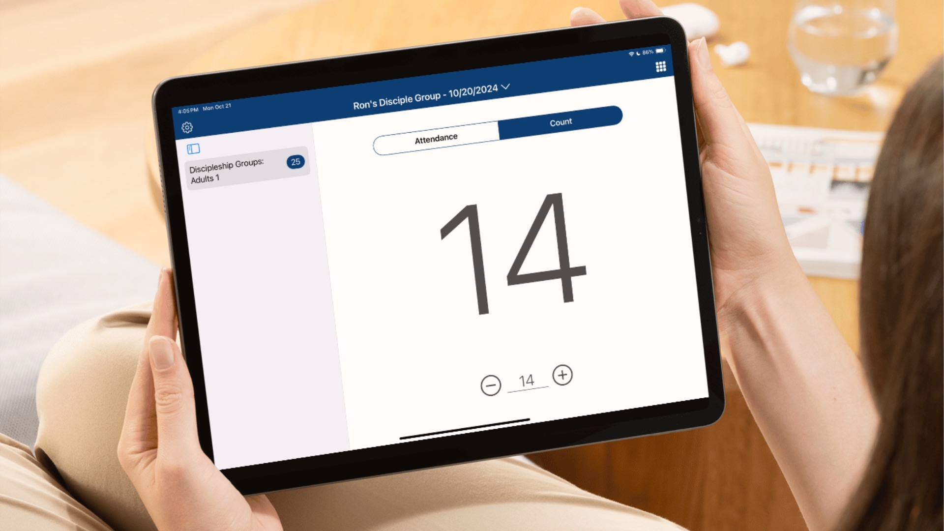 Check-in screen on tablet