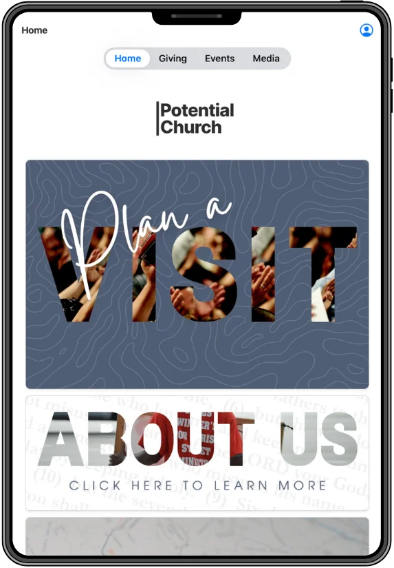Tablet showing a church website