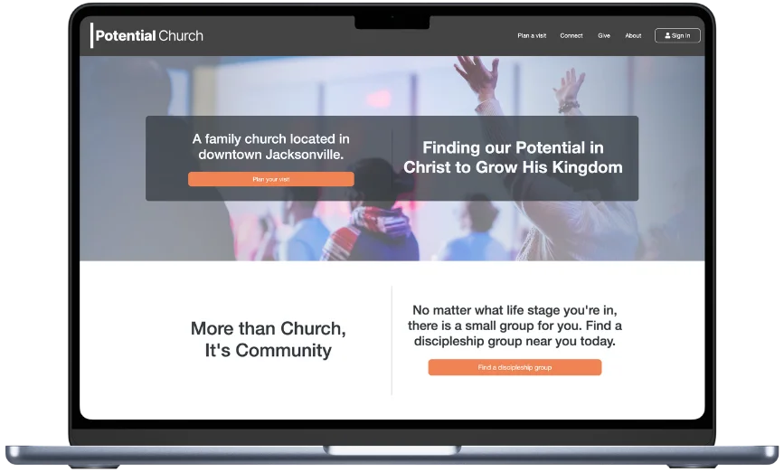 Laptop showing a church website