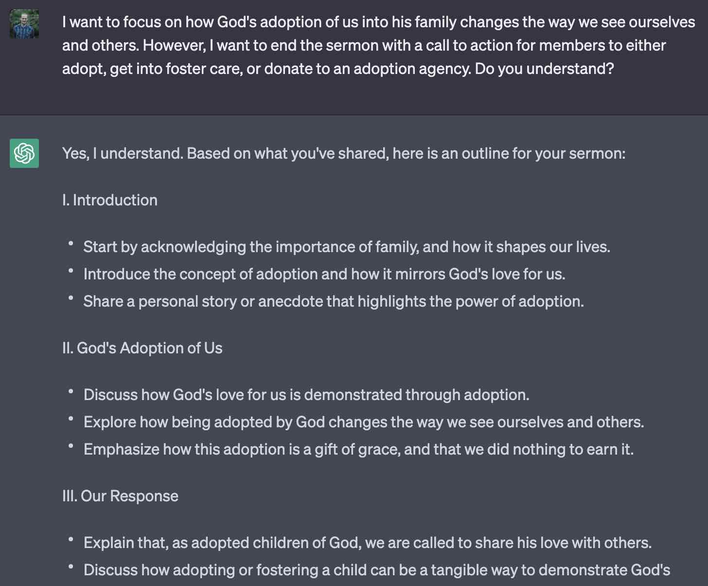 Chat GPT can create a sermon outline in seconds