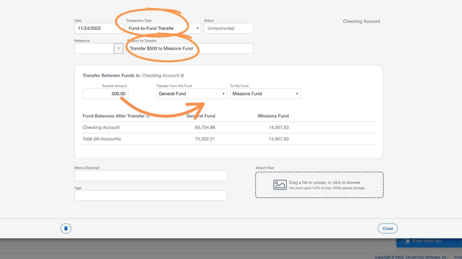 Church Accounting Fund Transfer