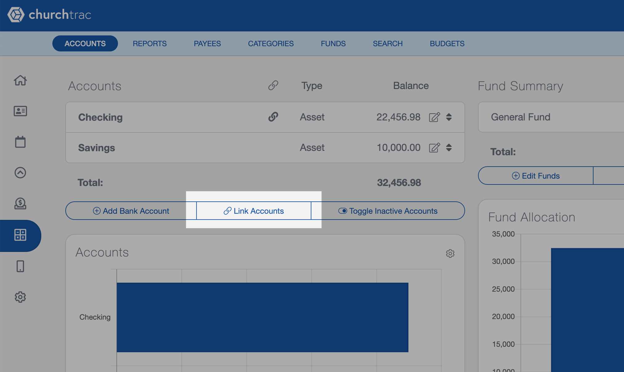 Linking your church bank account using ChurchTrac Accounting Software