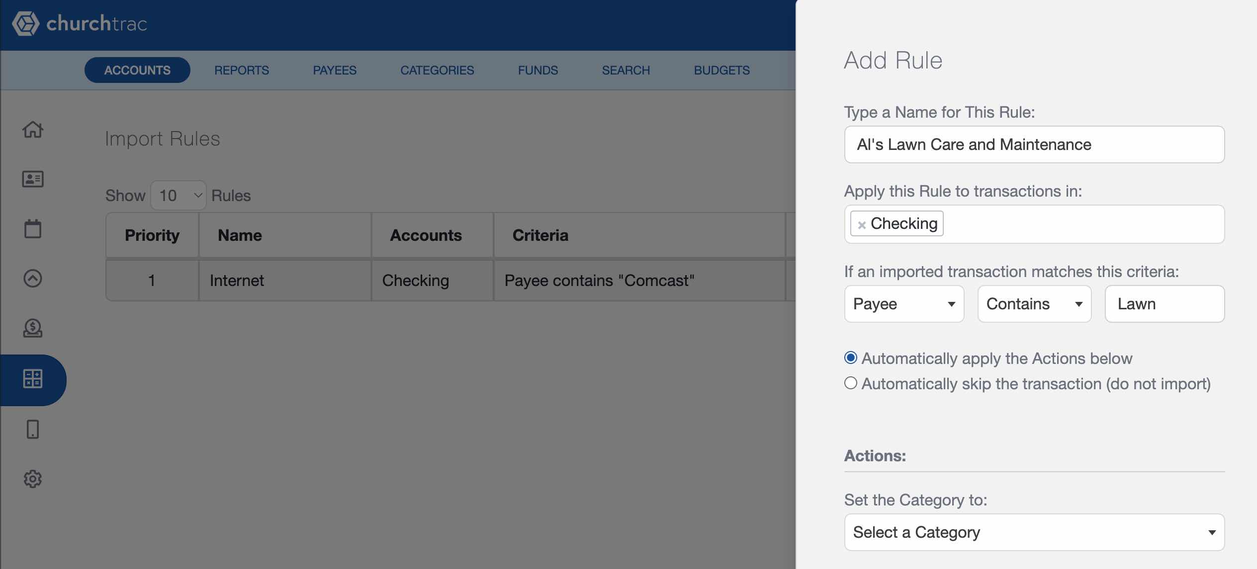 Banking rules in ChurchTrac Software