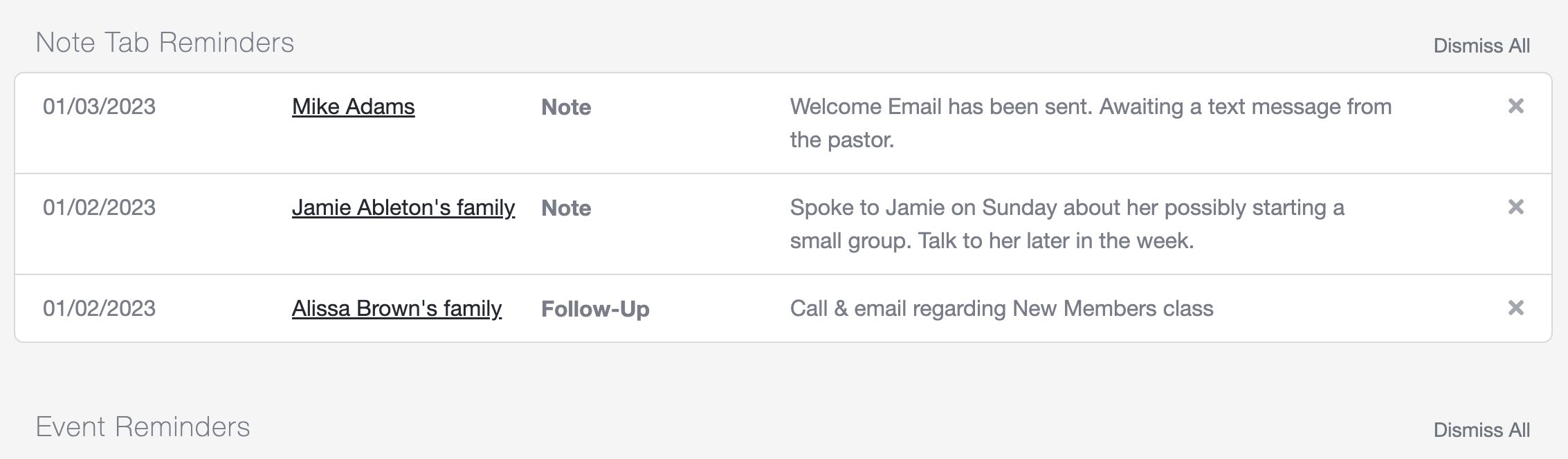 Note Reminders and Event Reminders